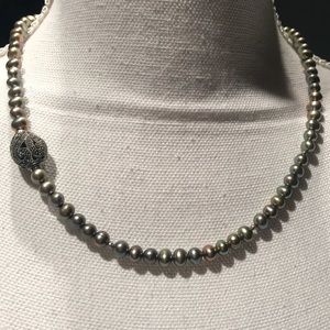 Vintage Marcasite bead and Green Pearl Necklace